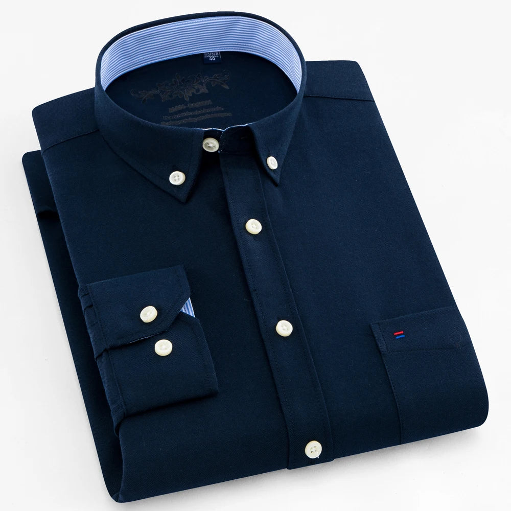 Men’s Oxford Long Sleeve Shirt – Casual Button-Down, Embroidered, Workwear Style - Fashlot