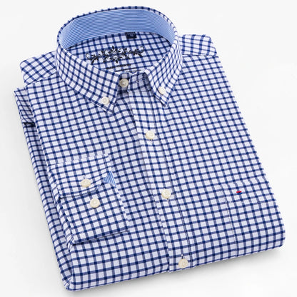 Men’s Oxford Long Sleeve Shirt – Casual Button-Down, Embroidered, Workwear Style - Fashlot