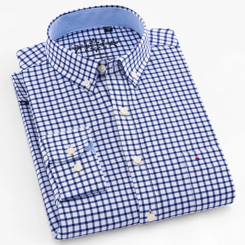 Men’s Oxford Long Sleeve Shirt – Casual Button-Down, Embroidered, Workwear Style - Fashlot
