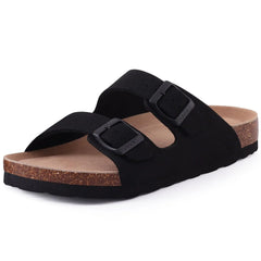 Unisex Leather Cork Footbed Slide Sandals with Adjustable Buckle – Summer Beach Comfort - Fashlot