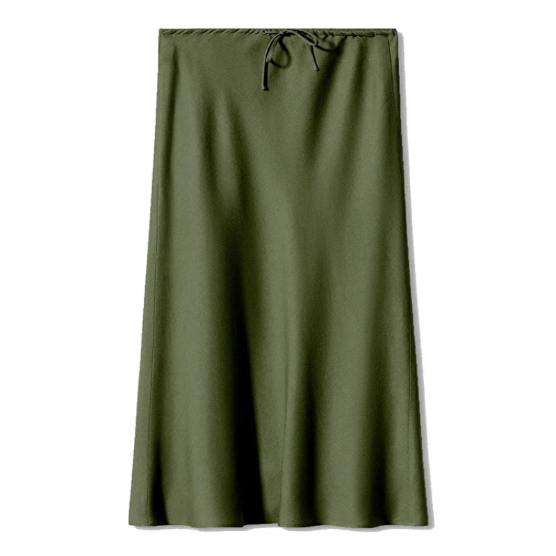 Army Green long skirt on a white background - Fashlot