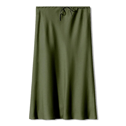 Army Green long skirt on a white background - Fashlot