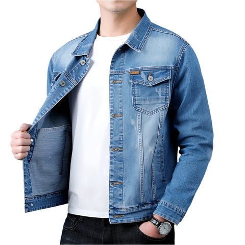 Men’s Slim Fit Denim Jacket – Retro, Cotton, Classic Style -Fashlot