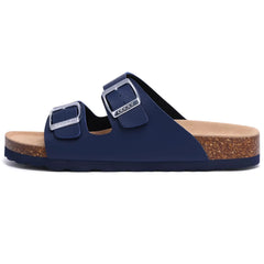 Unisex Leather Cork Footbed Slide Sandals with Adjustable Buckle – Summer Beach Comfort - Fashlot