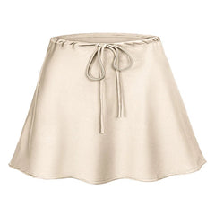 Beige satin skirt with a tie waist on a white background - Fashlot