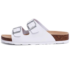 Unisex Leather Cork Footbed Slide Sandals with Adjustable Buckle – Summer Beach Comfort - Fashlot