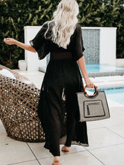 Lace Trim Plunging Maxi Dress Beach Cover Up - Fashlot