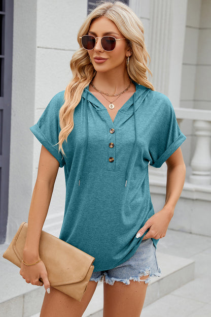 Women’s Stretch Hooded Short Sleeve Tee – Sporty, Soft & Ready for On-the-Go Comfort - Fashlot