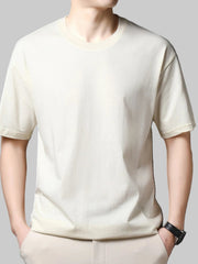 Men’s Full Size Round Neck Half Sleeve Plus Size T-Shirt – Cotton Stretch, Classic Versatile Off White Tee - Fashlot