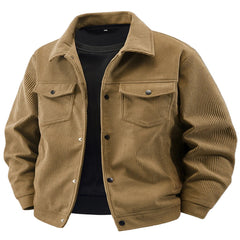 Men's Plus Size Coffee Corduroy Button-Up Jacket with Chest Pockets (S - 5XL) - Fashlot