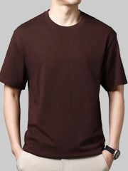 Men’s Full Size Round Neck Half Sleeve Plus Size T-Shirt – Cotton Stretch, Classic Versatile Brown Tee -Fashlot