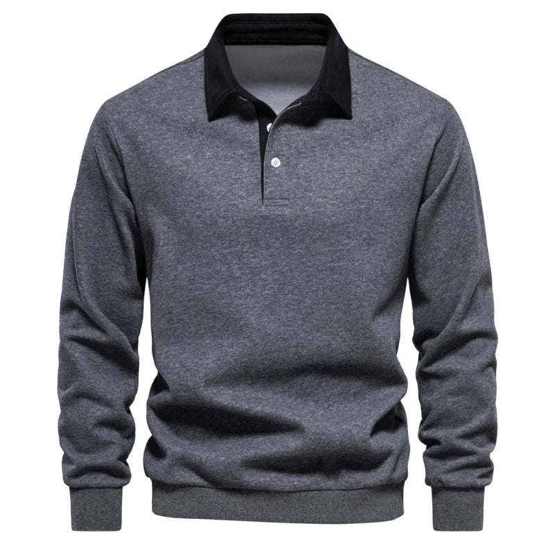 Men’s Quarter Button Collared Neck Long Sleeve Polo Shirt – Effortless Comfort & Everyday Style - Fashlot