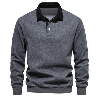 Men’s Quarter Button Collared Neck Long Sleeve Polo Shirt – Effortless Comfort & Everyday Style - Fashlot