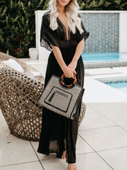 Lace Trim Plunging Maxi Dress Beach Cover Up - Fashlot