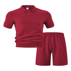 Men's Full Plus Size Textured Polo Shirt and Shorts Set - Fashlot