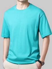 Men’s Blue Full Size Round Neck Half Sleeve Plus Size T-Shirt – Cotton Stretch, Classic Versatile Tee - Fashlot