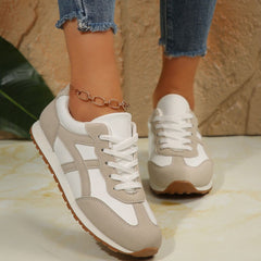 Women’s Contrast Lace-Up Round Toe Sneakers – Sporty, Stylish & Made for Daily Comfort - Fashlot