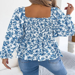 Floral Square Neck Flounce Sleeve Blouse – Feminine Style, Breezy Comfort, Everyday Elegance - Fashlot