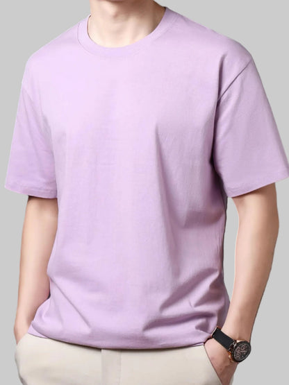 Men’s Full Size Round Neck Half Sleeve Plus Size T-Shirt – Cotton Stretch, Classic Versatile Purple Tee - Fashlot
