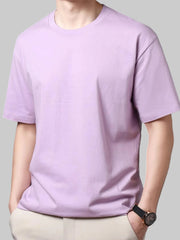 Men’s Full Size Round Neck Half Sleeve Plus Size T-Shirt – Cotton Stretch, Classic Versatile Purple Tee - Fashlot
