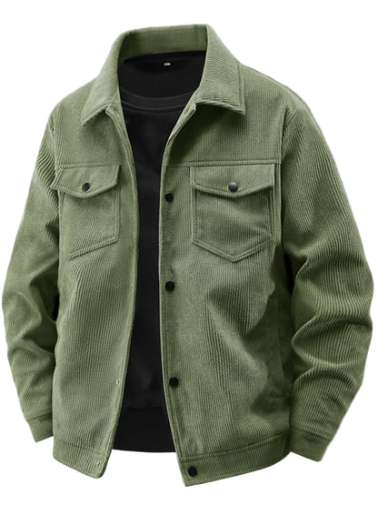 Men's Green Plus Size Corduroy Button-Up Jacket with Chest Pockets (S - 5XL) - Fashlot
