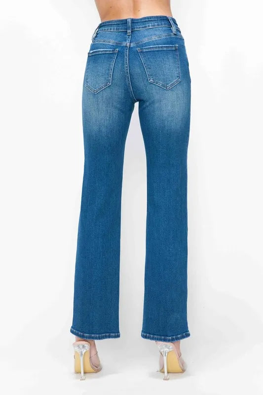 Full Size Cat’s Whiskers Fade High Rise Straight Women’s Jeans Back - Fashlot