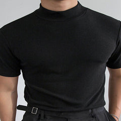 Men’s Black Plus Size Mock Neck Short Sleeve T-Shirt – Clean, Modern & Comfortable Fit - Fashlot 