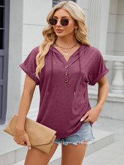 Women’s Stretch Hooded Short Sleeve Tee – Sporty, Soft & Ready for On-the-Go Comfort - Fashlot