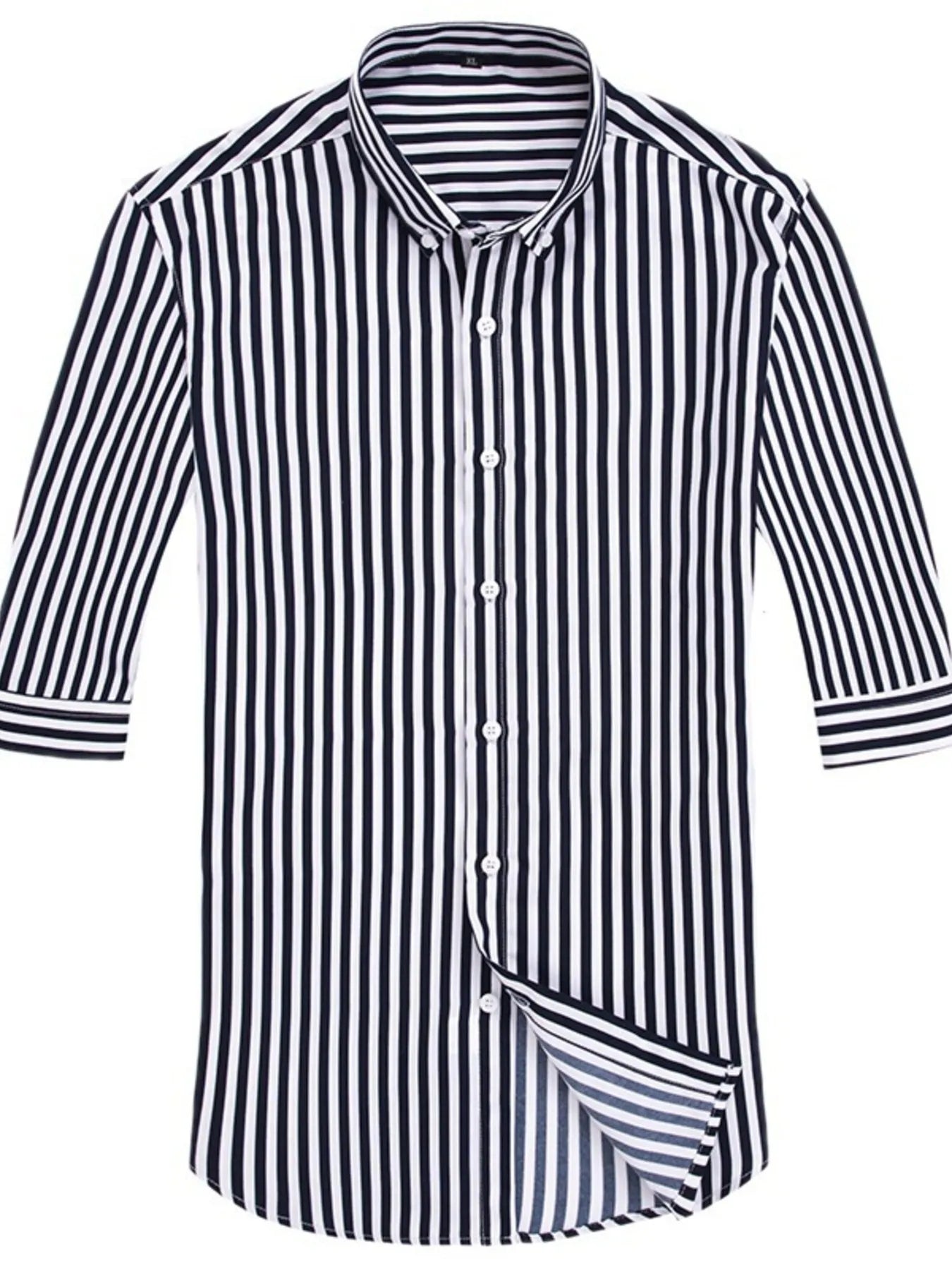 Men’s Plus Size Black Striped Button Up Long Sleeve Shirt – Classic Comfort & Timeless Style - Fashlot