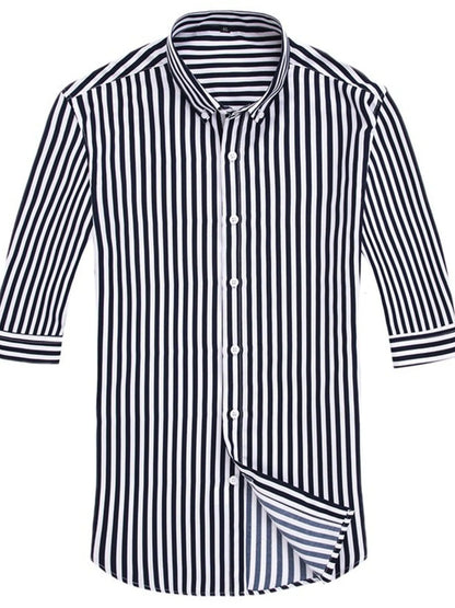 Men’s Plus Size Black Striped Button Up Long Sleeve Shirt – Classic Comfort & Timeless Style - Fashlot