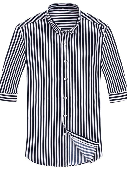 Men’s Plus Size Black Striped Button Up Long Sleeve Shirt – Classic Comfort & Timeless Style - Fashlot