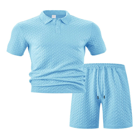 Men's Full Plus Size Textured Polo Shirt and Shorts Set - Fashlot