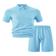 Men's Full Plus Size Textured Polo Shirt and Shorts Set - Fashlot