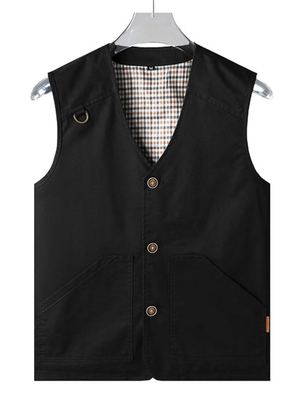 Men’s Black Plus Size Button Up Vest – Classic Style & Comfortable Fit - Fashlot