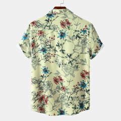 Men's Plus Size Floral Print Short Sleeve Button Down Casual Shirt - Fashlot