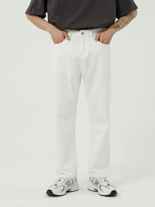 Men’s Ivory Straight Leg Jeans with Pockets – Classic, Comfortable & Versatile -Fashlot