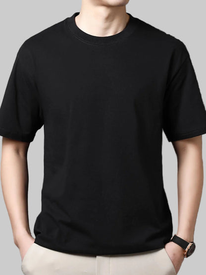 Men’s Full Size Round Neck Half Sleeve Plus Size T-Shirt – Cotton Stretch, Classic Versatile Black Tee - Fashlot