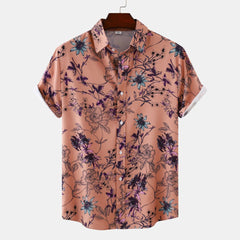 Men's Plus Size Floral Print Short Sleeve Button Down Casual Shirt - Fashlot