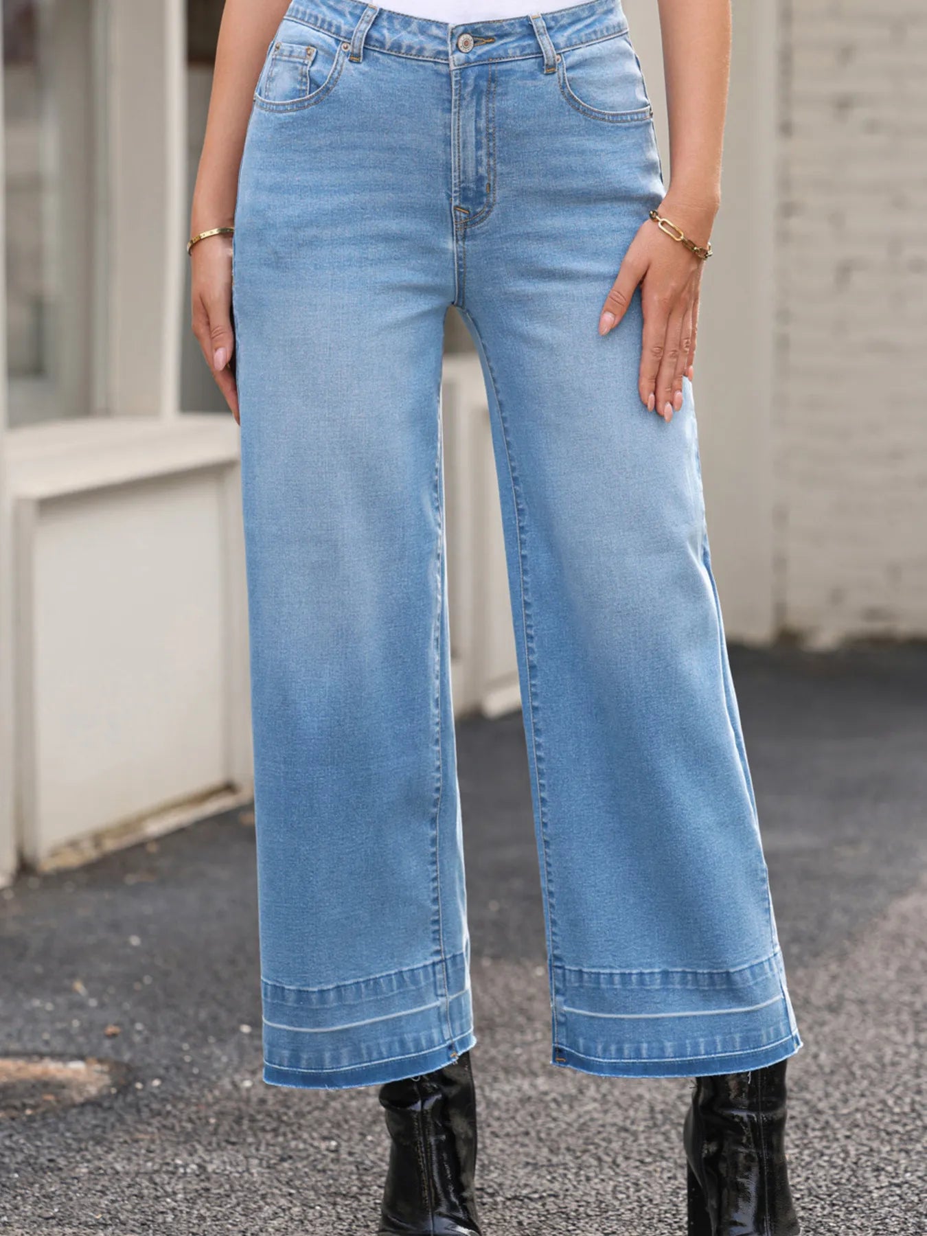 High Waist Wide Leg Washed Jeans – Effortless Comfort & Timeless Style Blue Denim - Fashlot