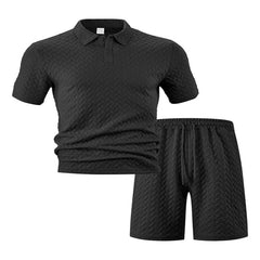 Men's Full Plus Size Textured Polo Shirt and Shorts Set - Fashlot