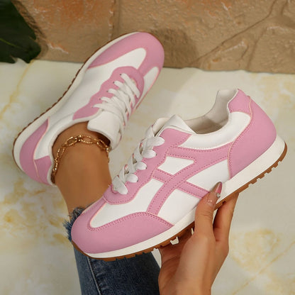 Women’s Contrast Lace-Up Round Toe Sneakers – Sporty, Stylish & Made for Daily Comfort - Fashlot
