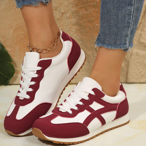 Women’s Contrast Lace-Up Round Toe Sneakers – Sporty, Stylish & Made for Daily Comfort - Fashlot
