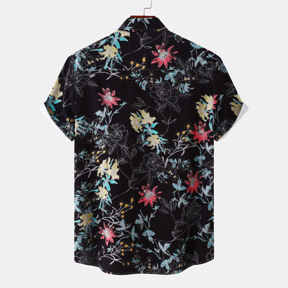 Men's Plus Size Floral Print Short Sleeve Button Down Casual Shirt - Fashlot