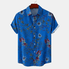Men's Plus Size Floral Print Short Sleeve Button Down Casual Shirt - Fashlot