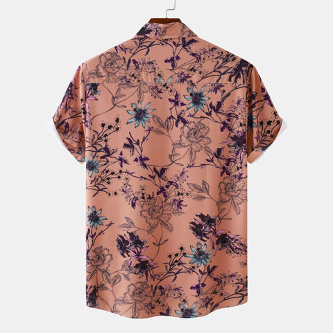 Men's Plus Size Floral Print Short Sleeve Button Down Casual Shirt - Fashlot